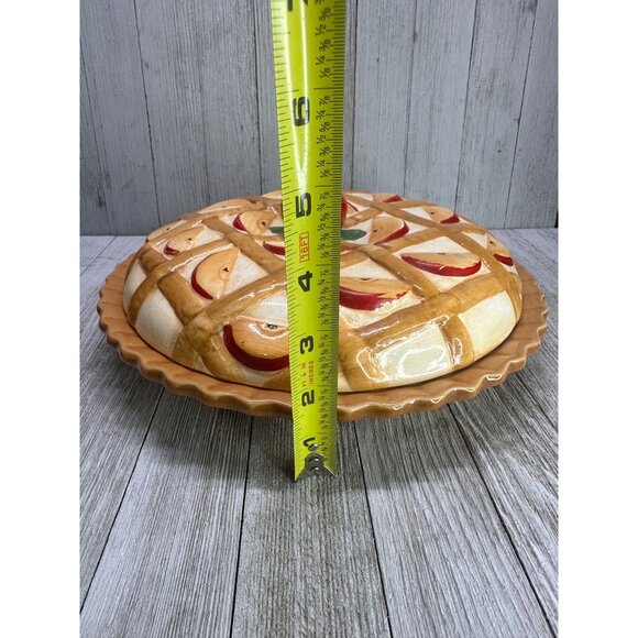 Vintage Apple Pie Plate Covered Keeper Dish Ceramic with Lid 10.5" DIA Country - Picture 7 of 9